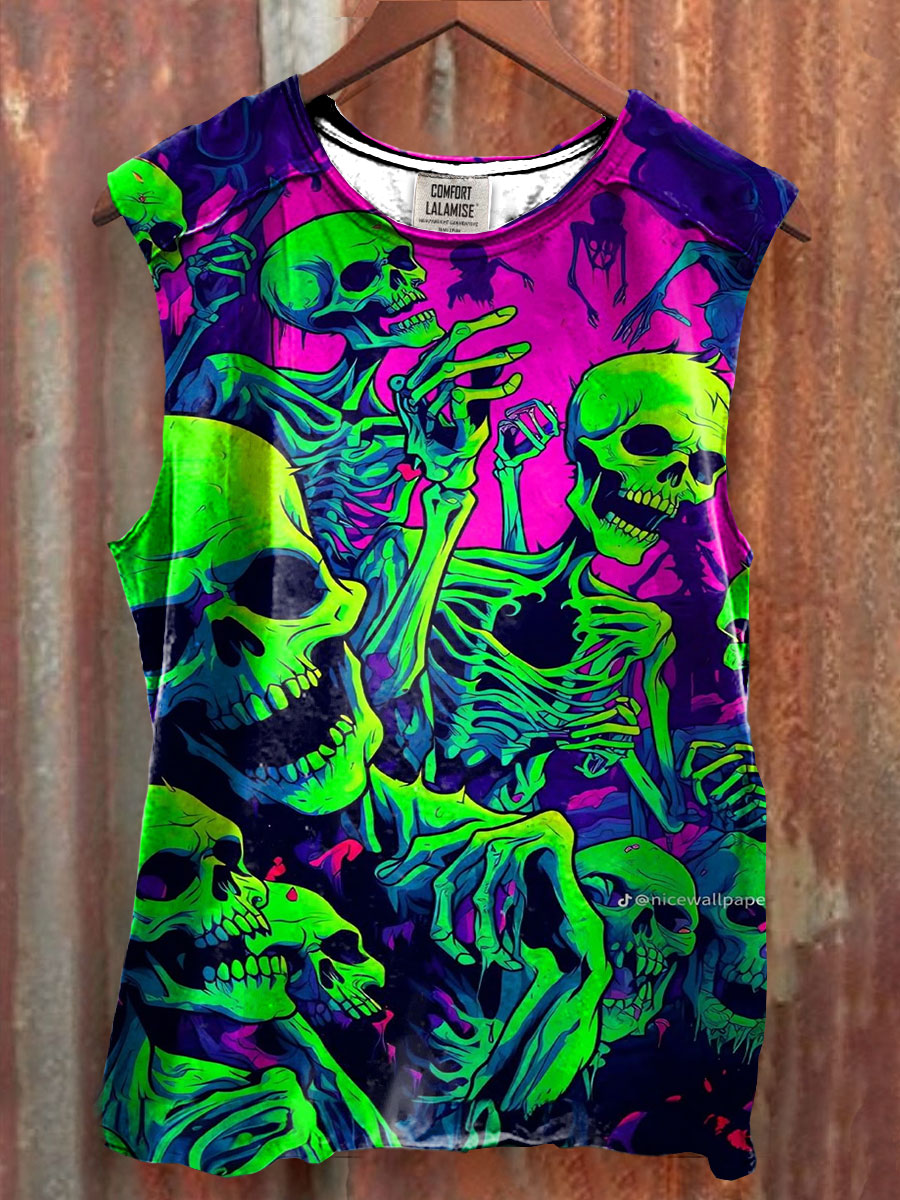 Skull Art Print 100% Cotton Casual Tank Top