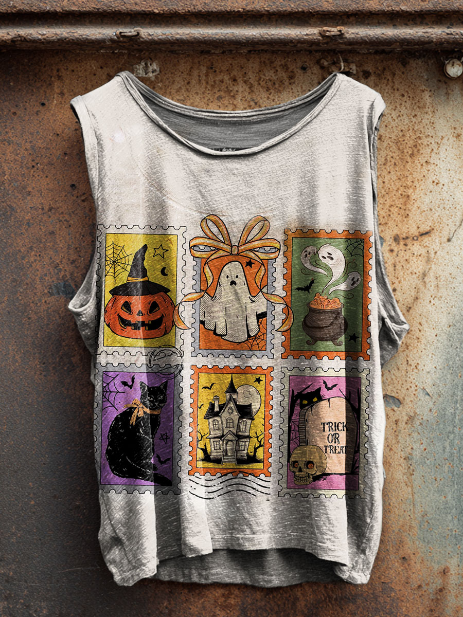 Halloween Art Print 100% Cotton Casual Tank Top
