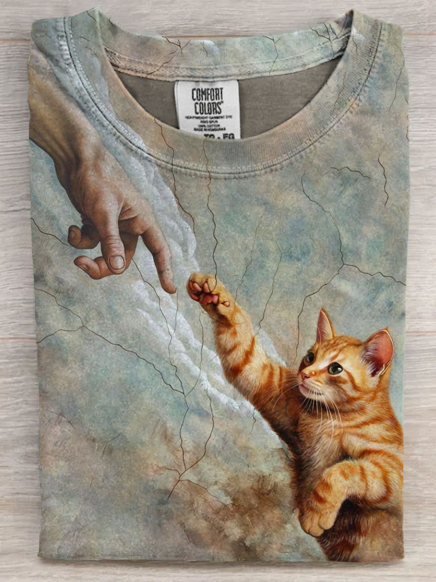 Vintage Cat Art  Print Casaul Short Sleeve T-shirt
