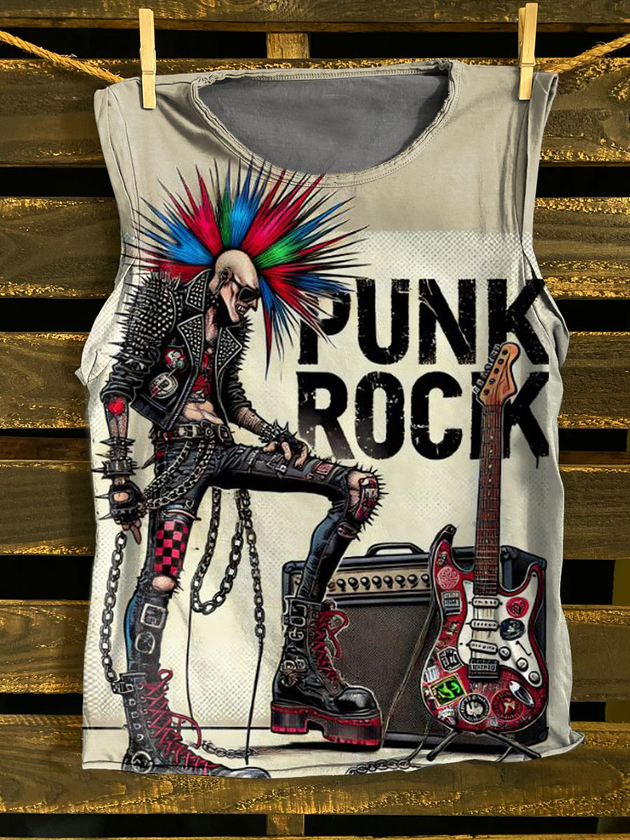 Vintage Punk Rock Print 100% Cotton Casual Tank Top