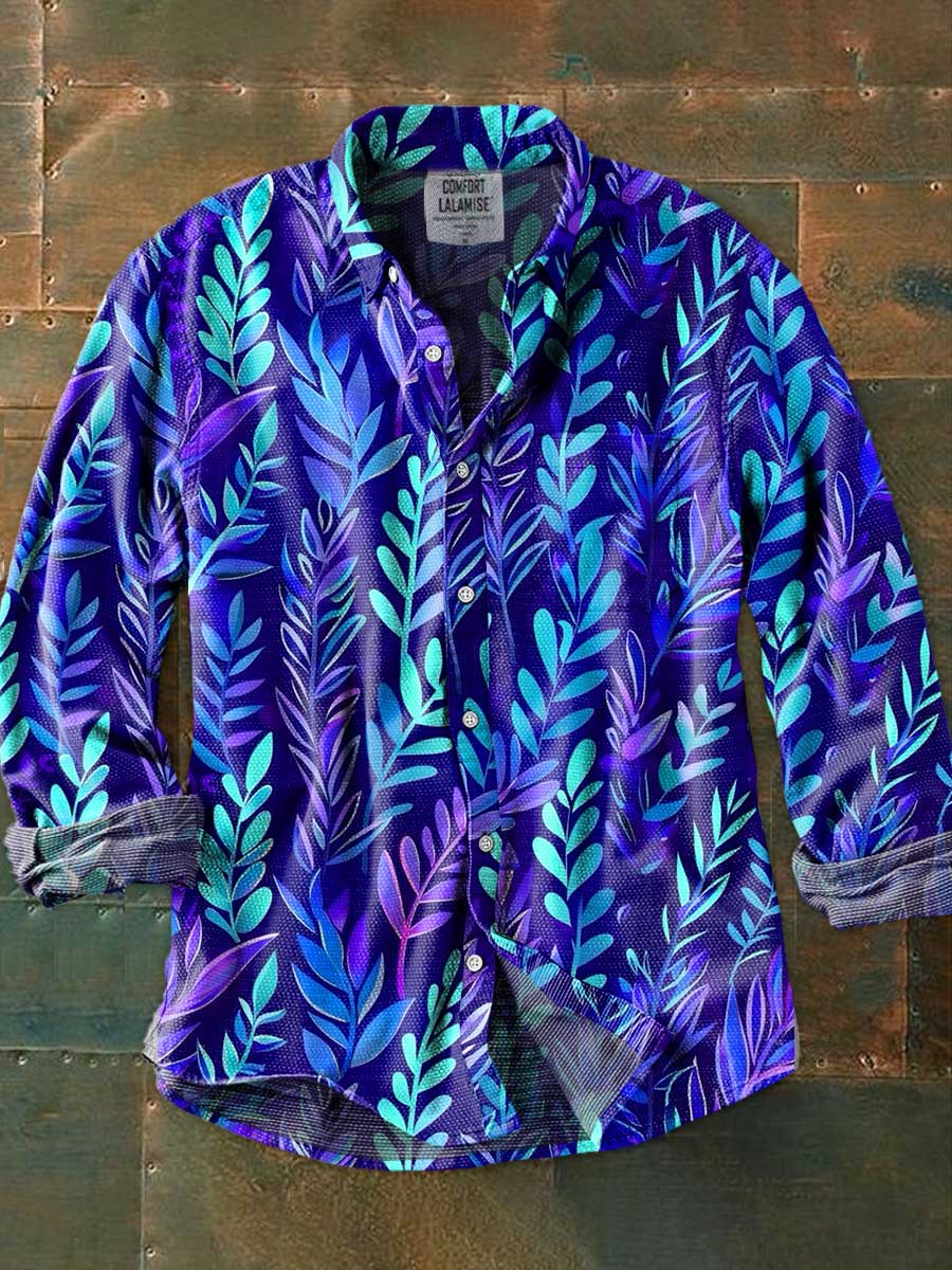 Multi Leaves Art Print 100% Cotton Long Sleeve Shirt