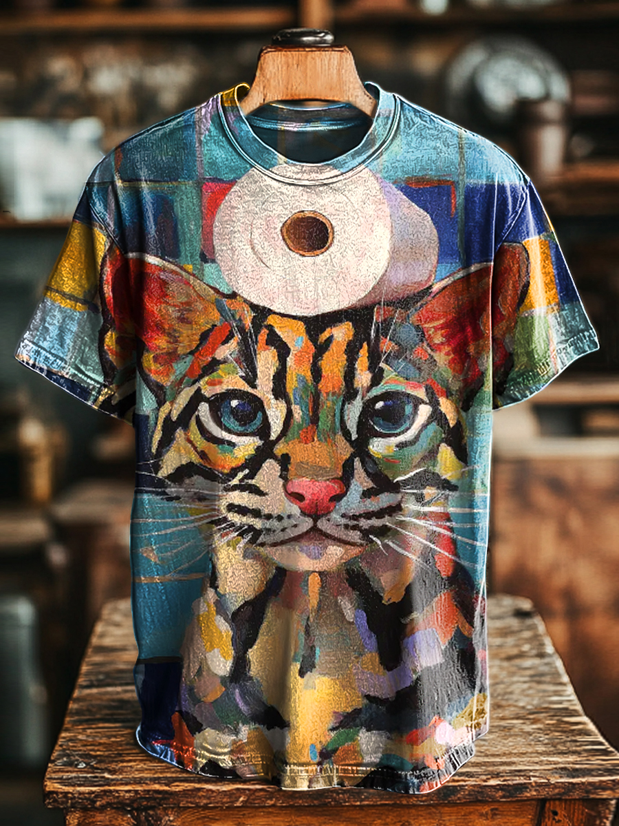 Unisex Fun Cat & Toilet Paper Print Casual Loose Short Sleeve T-Shirt