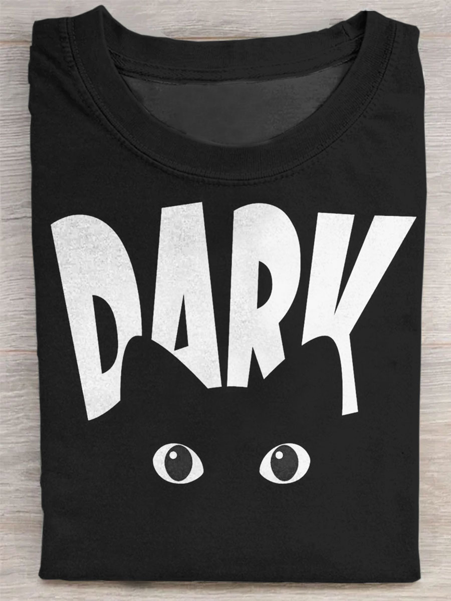 Black Cat Print Casual T-shirt