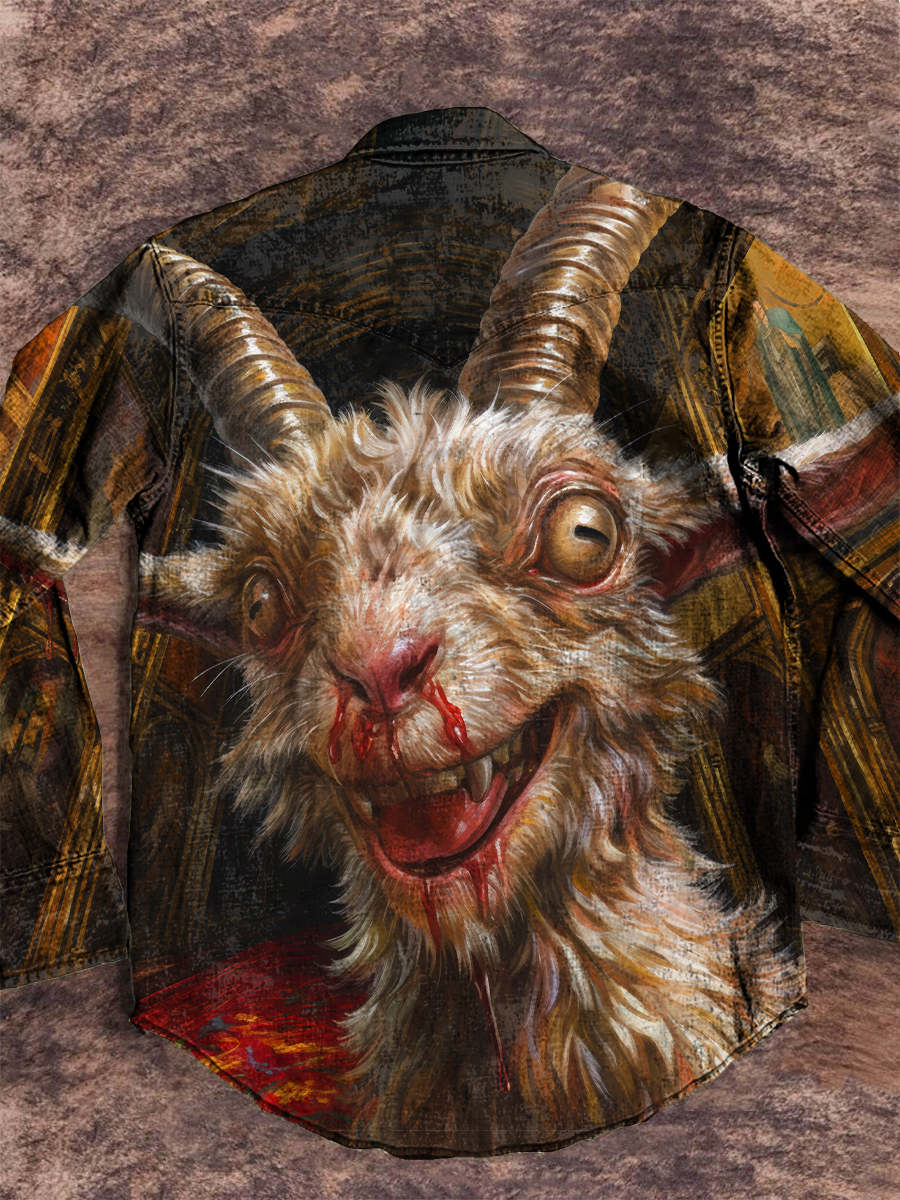 Vintage Halloween Dark Goat Arts Print Casual Denim Jacket