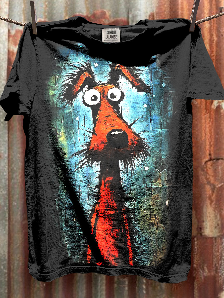 Abstrct Dog Art Print Casaul Short Sleeve T-shirt