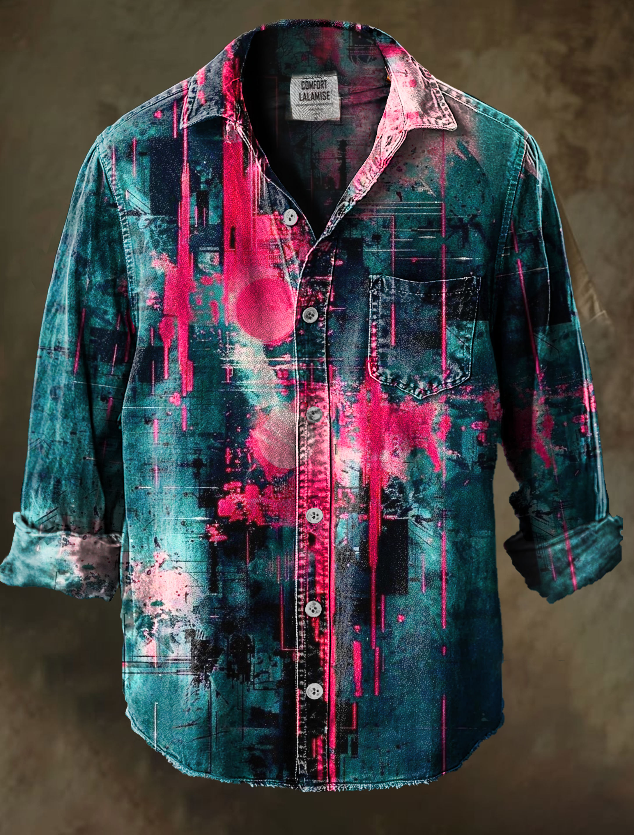 Vintage Multicolor  Art Print 100% Cotton Long Sleeve Shirt