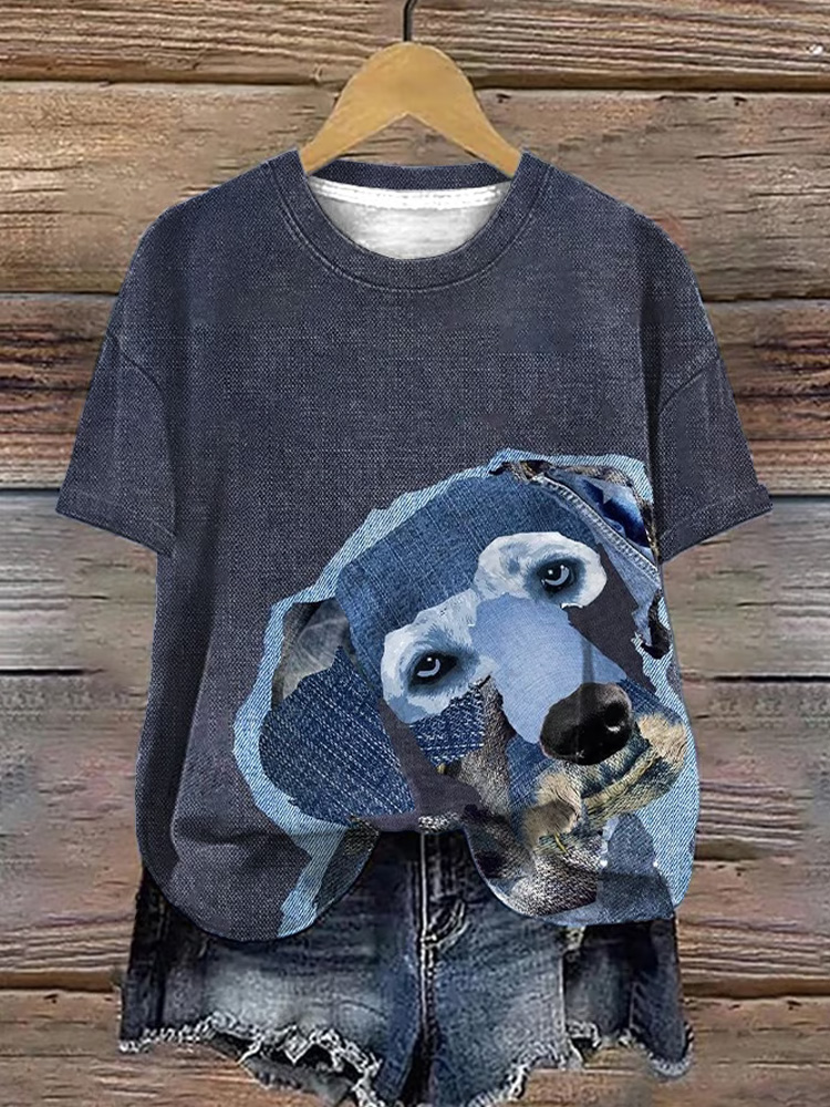 Women's Dog Print Short Sleeve Casual T-shirt