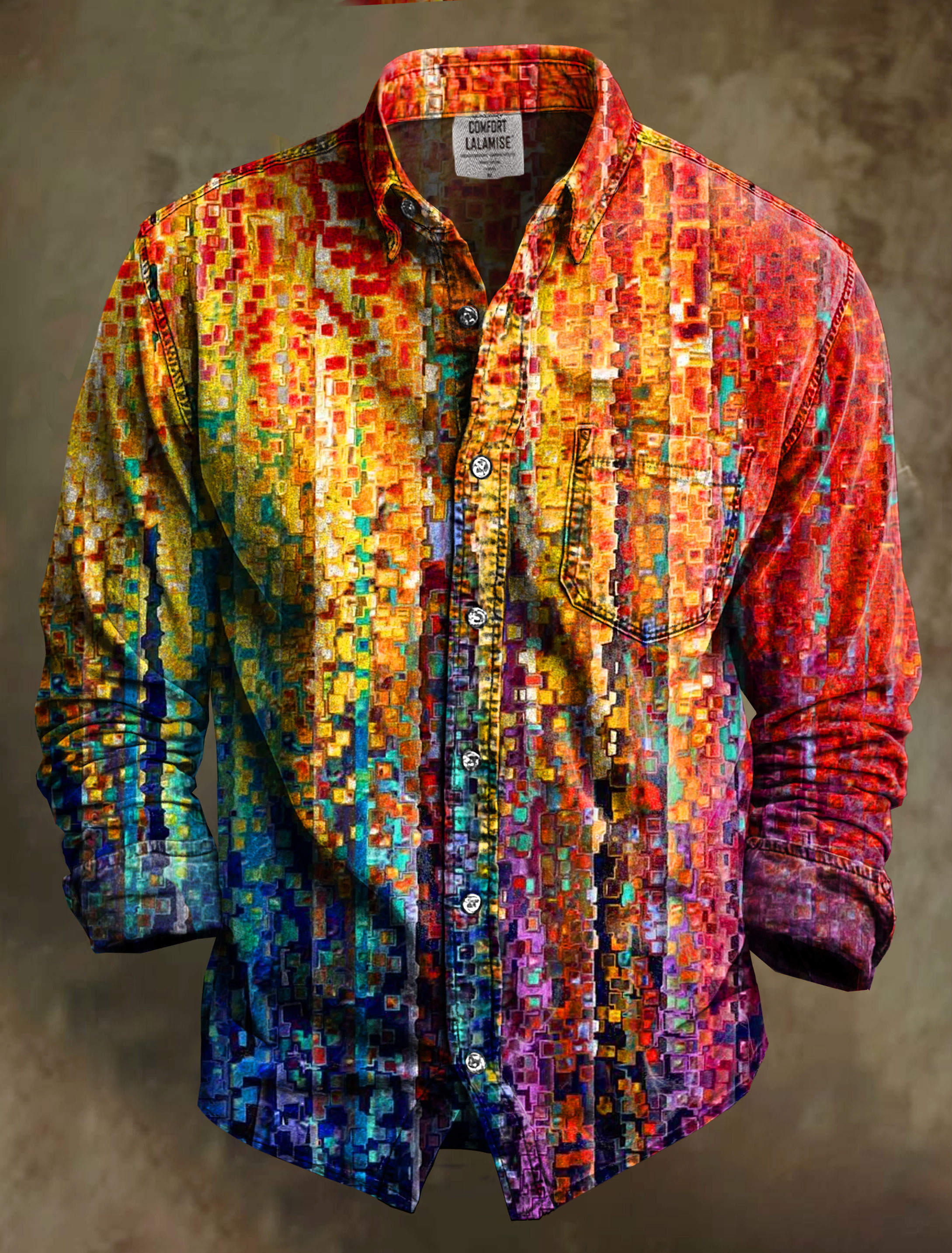 Multicolor Abstrct Art Print 100% Cotton Long Sleeve Shirt