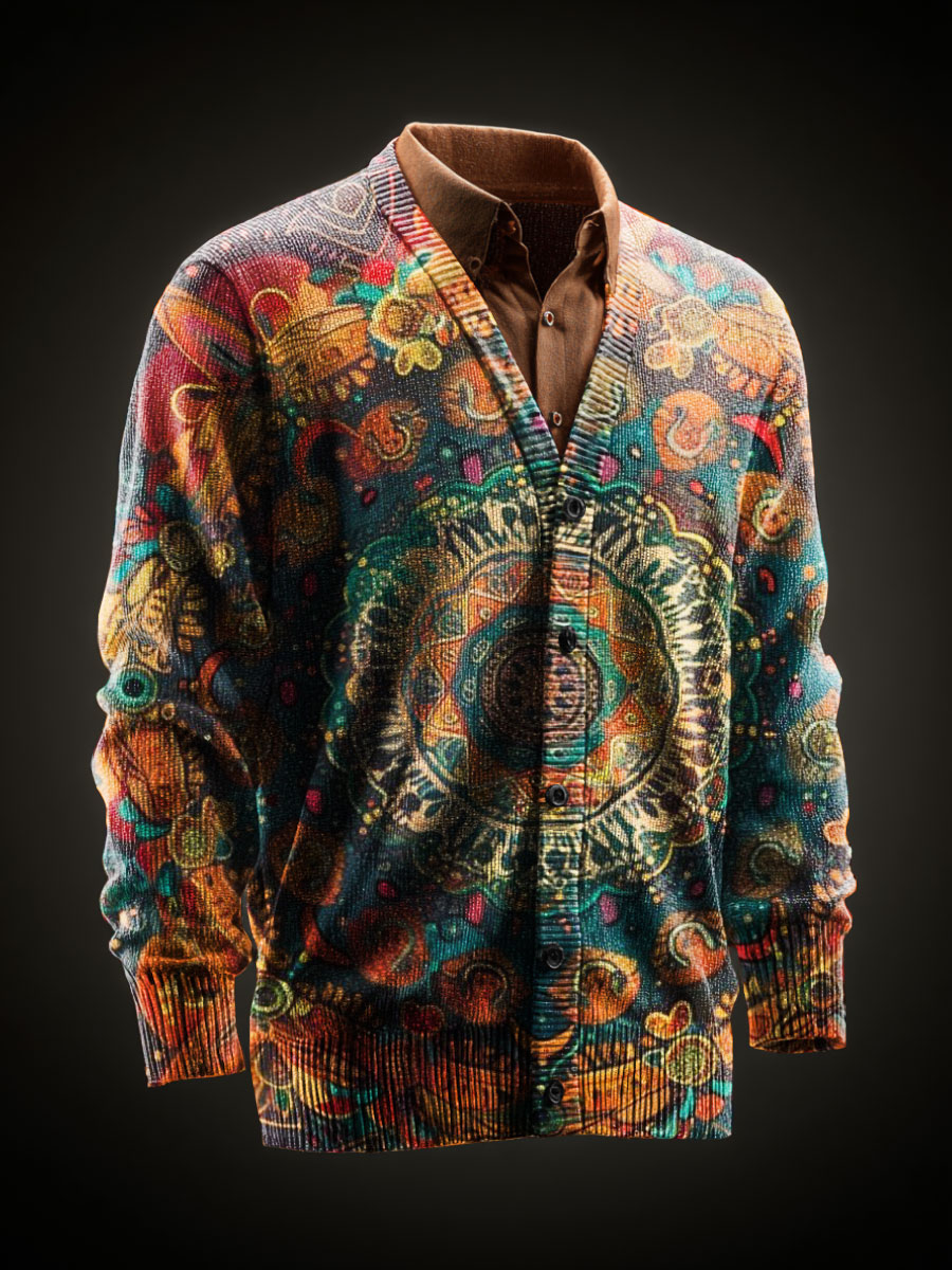 Vintage Art Printed Casual Cardigan Sweater