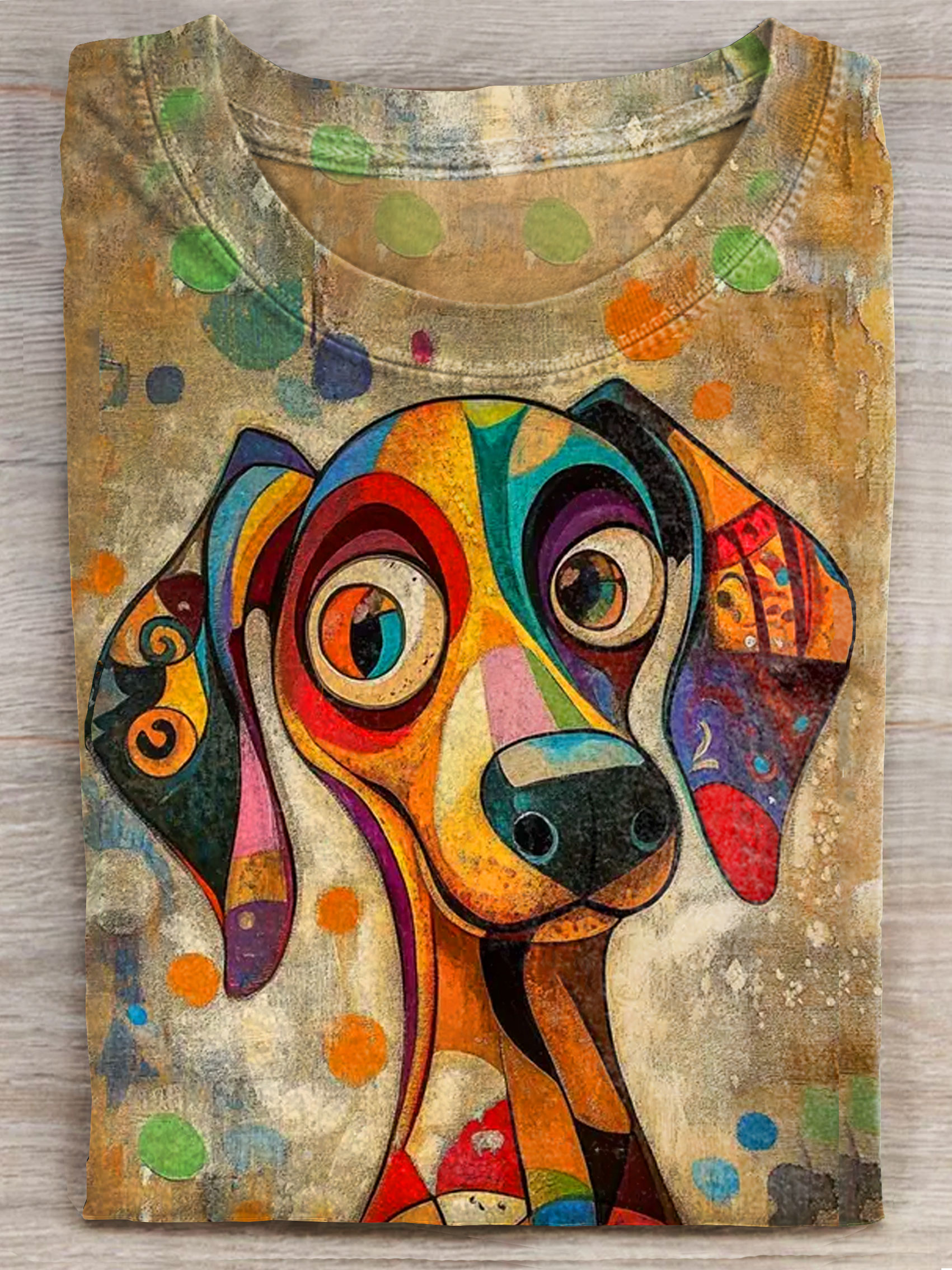 Funny Retro Abstrct Dog Art Print Casaul Short Sleeve T-shirt