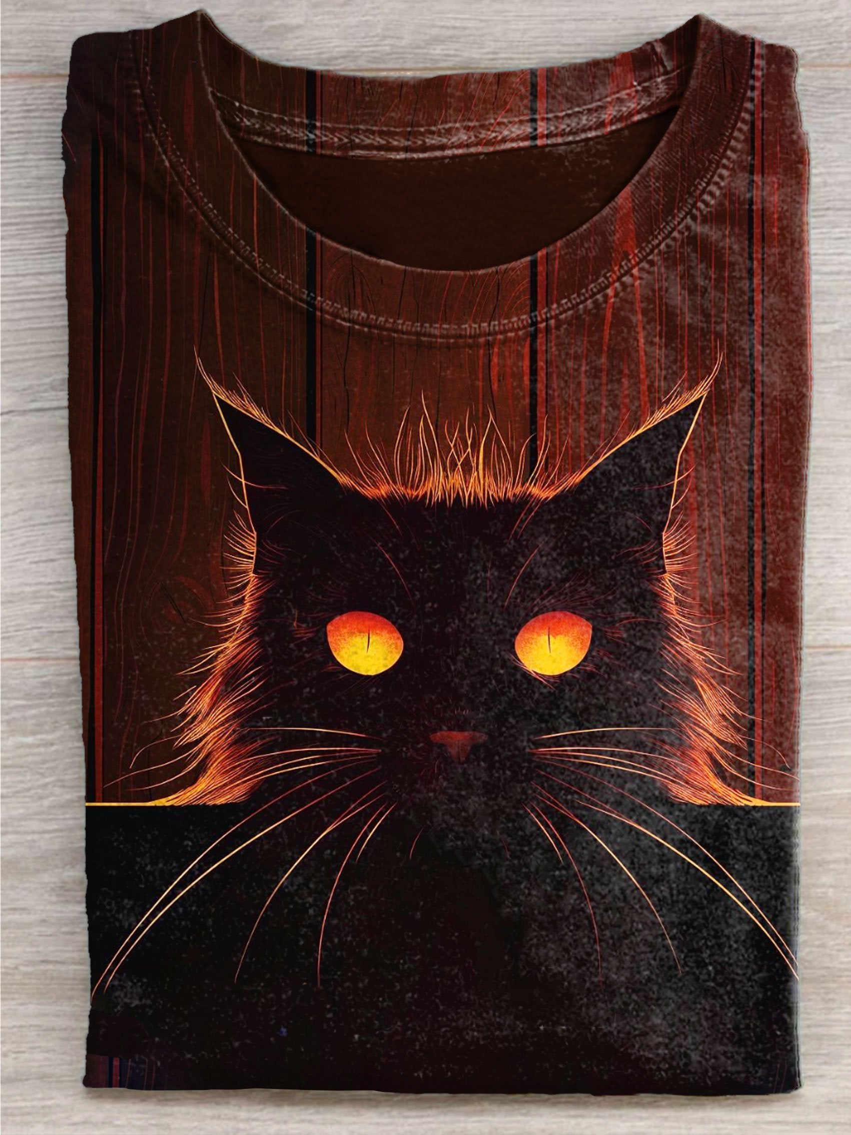 I'll Be Watching you Black Cat Lover Art Print Casaul Short Sleeve T-shirt