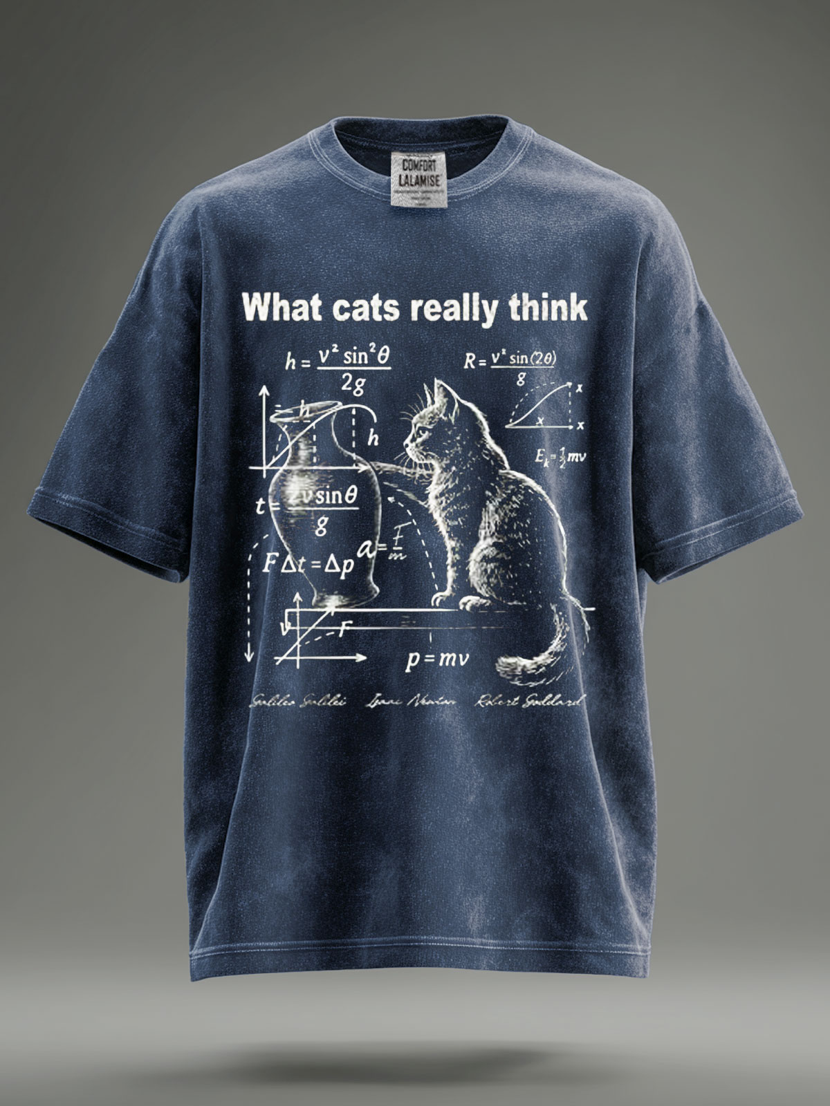 Funny Cat Physics Humor Design What Cats Really Think Retro Distressed Washed Cotton T-shirt