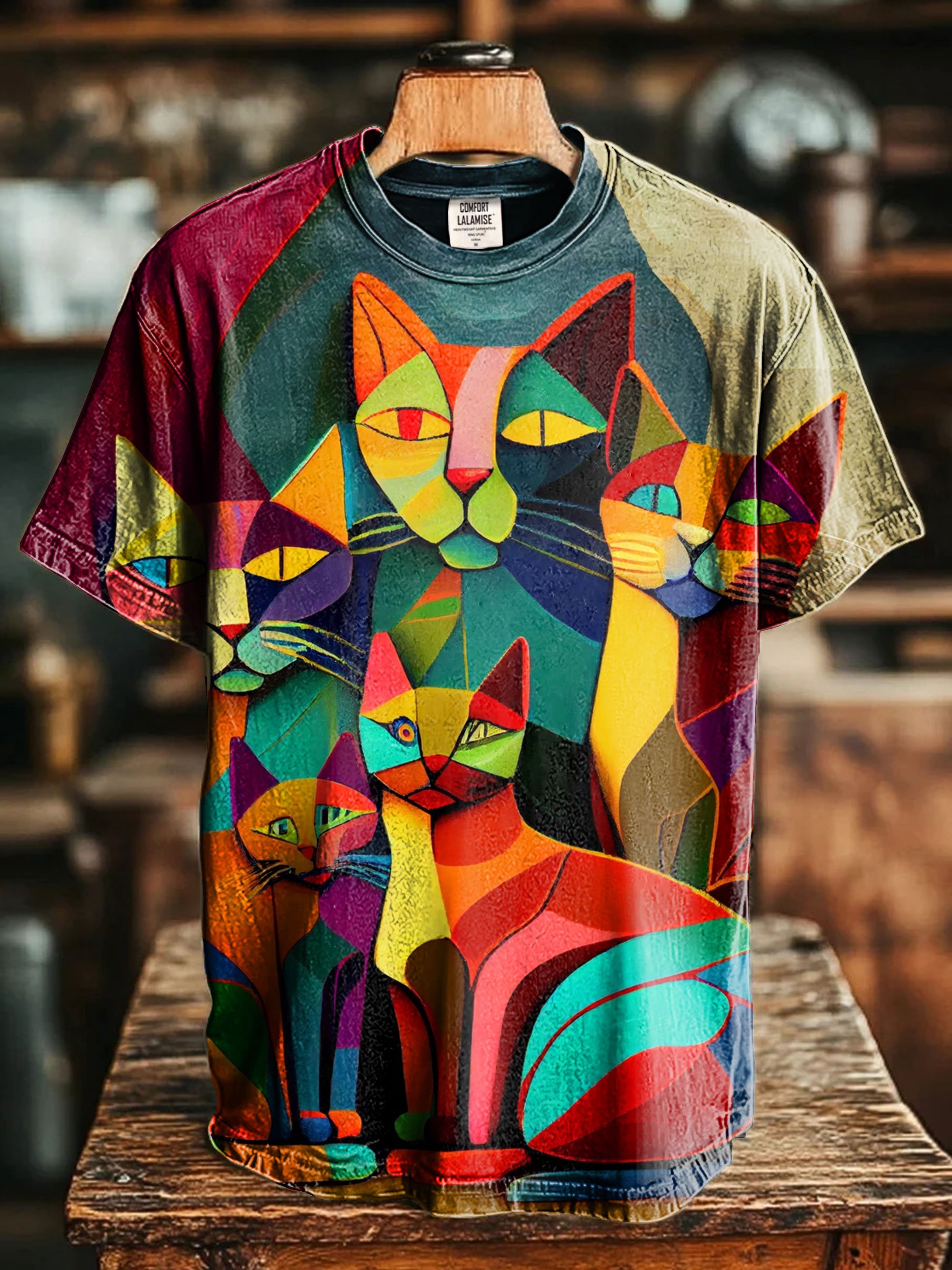 Abstrct Cat Casaul Art Print Short Sleeve T-shirt