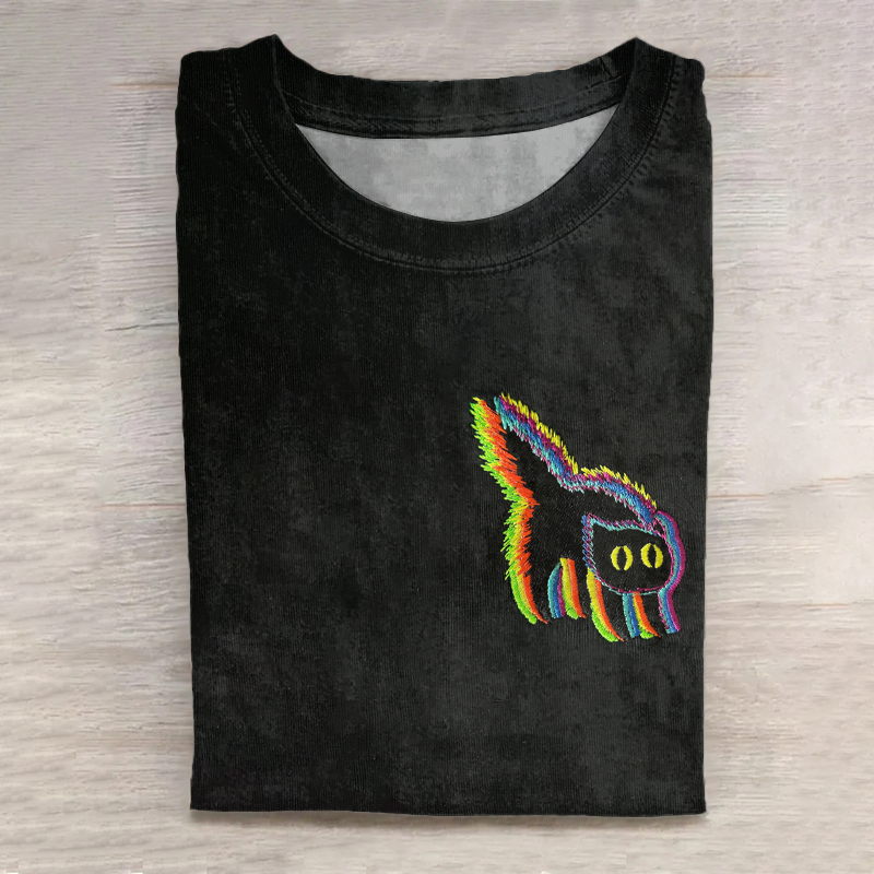 Women's Colorful Glitch Cat Art Short Sleeve T-shirt