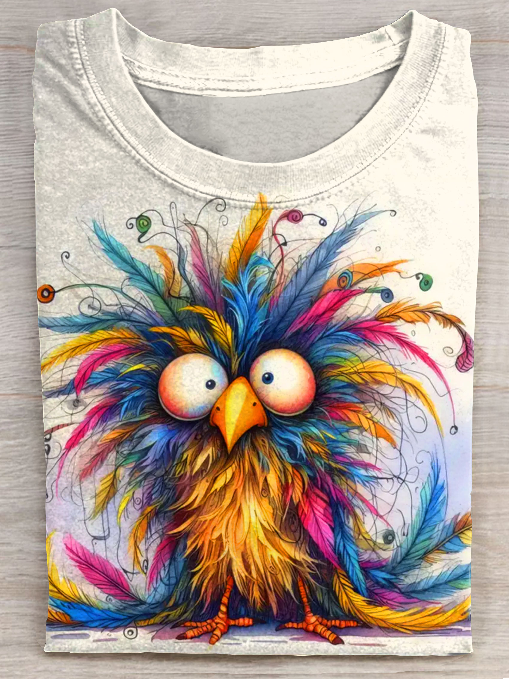 Crazy Bird Art Print Casaul T-shirt