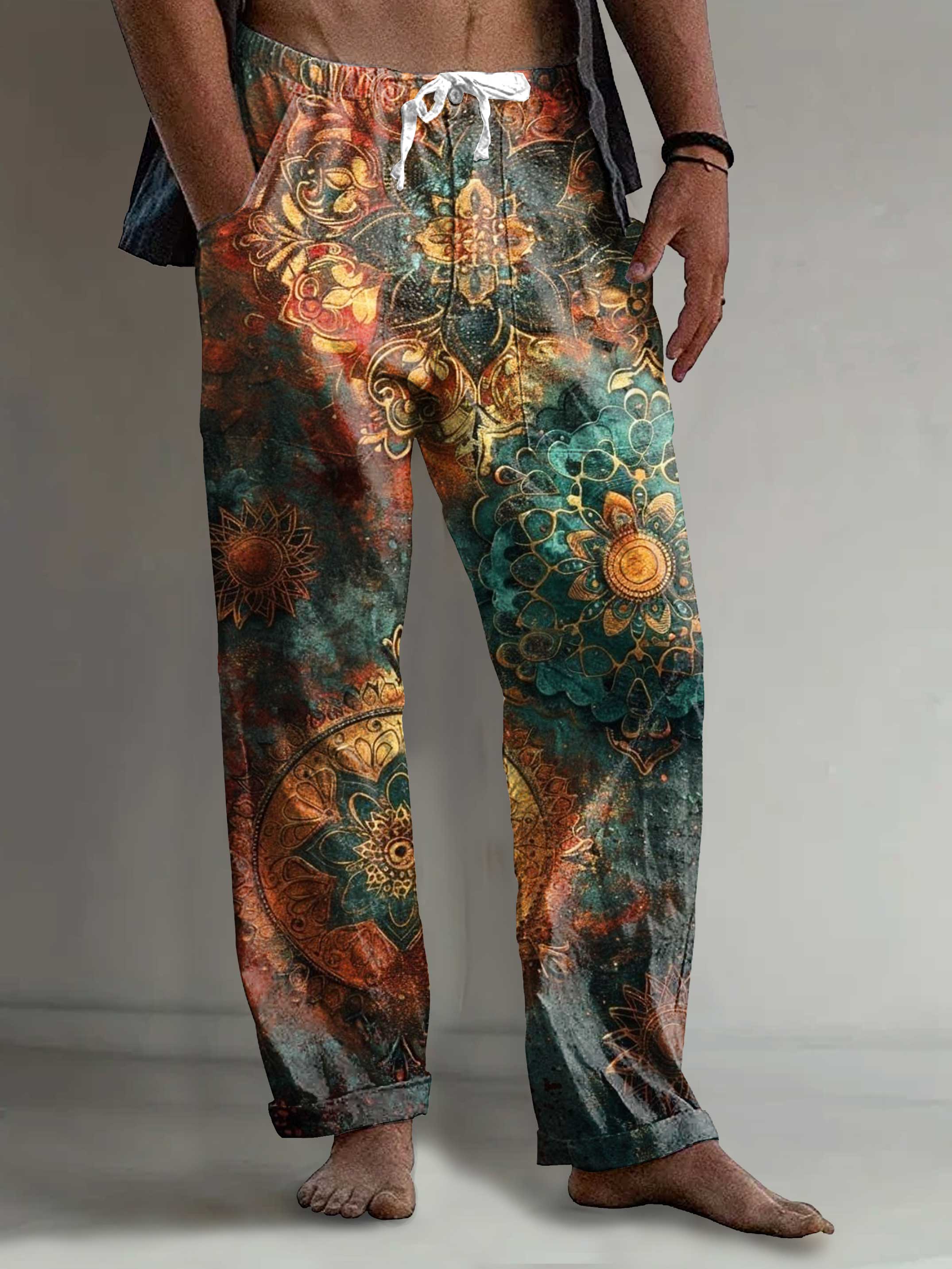 Men's Retro Mandala Art Print Comfy 100% Cotton Pants