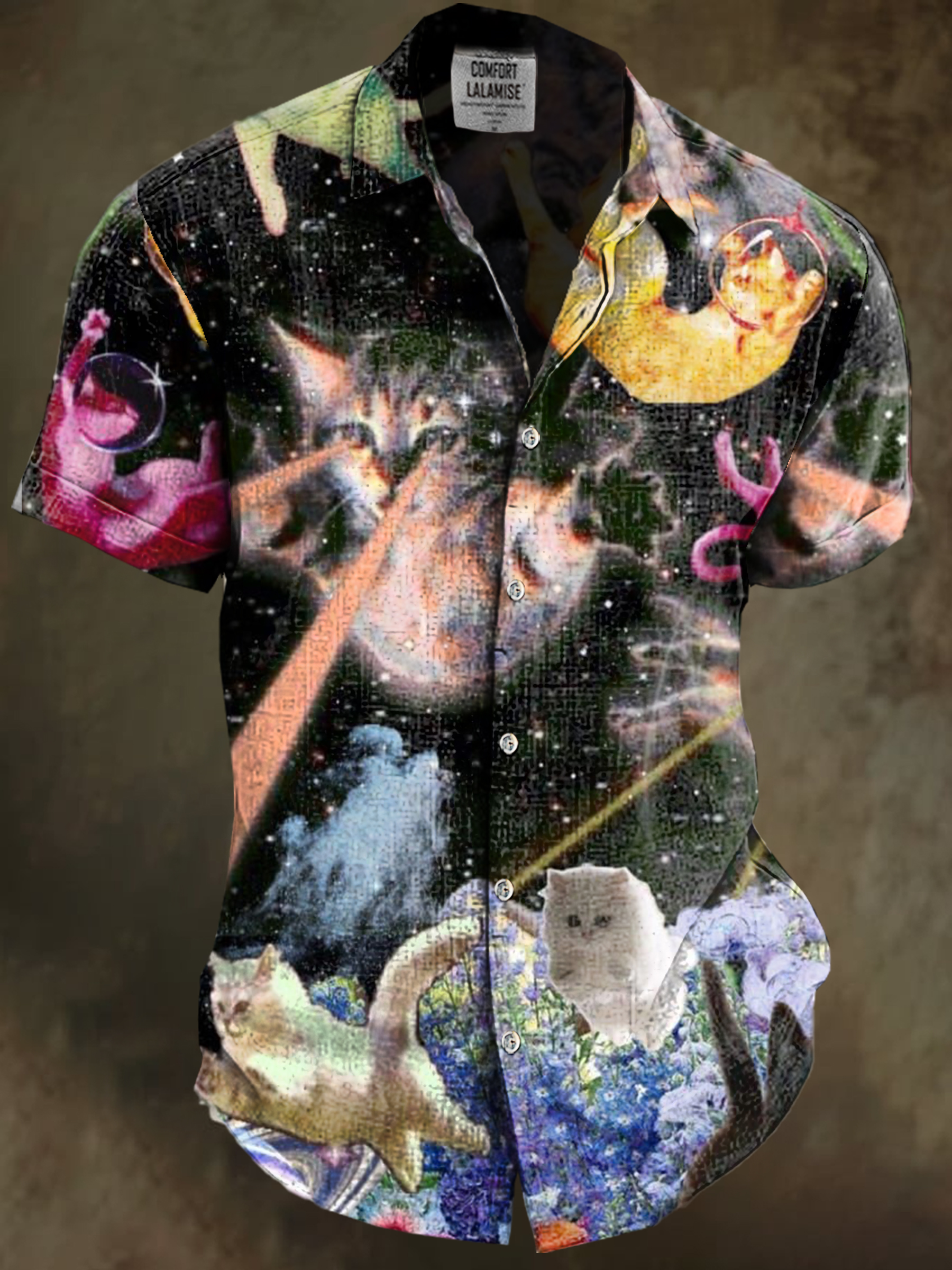 Vintage Laser Cate Art Print Casual Cotton And Linen Shirt