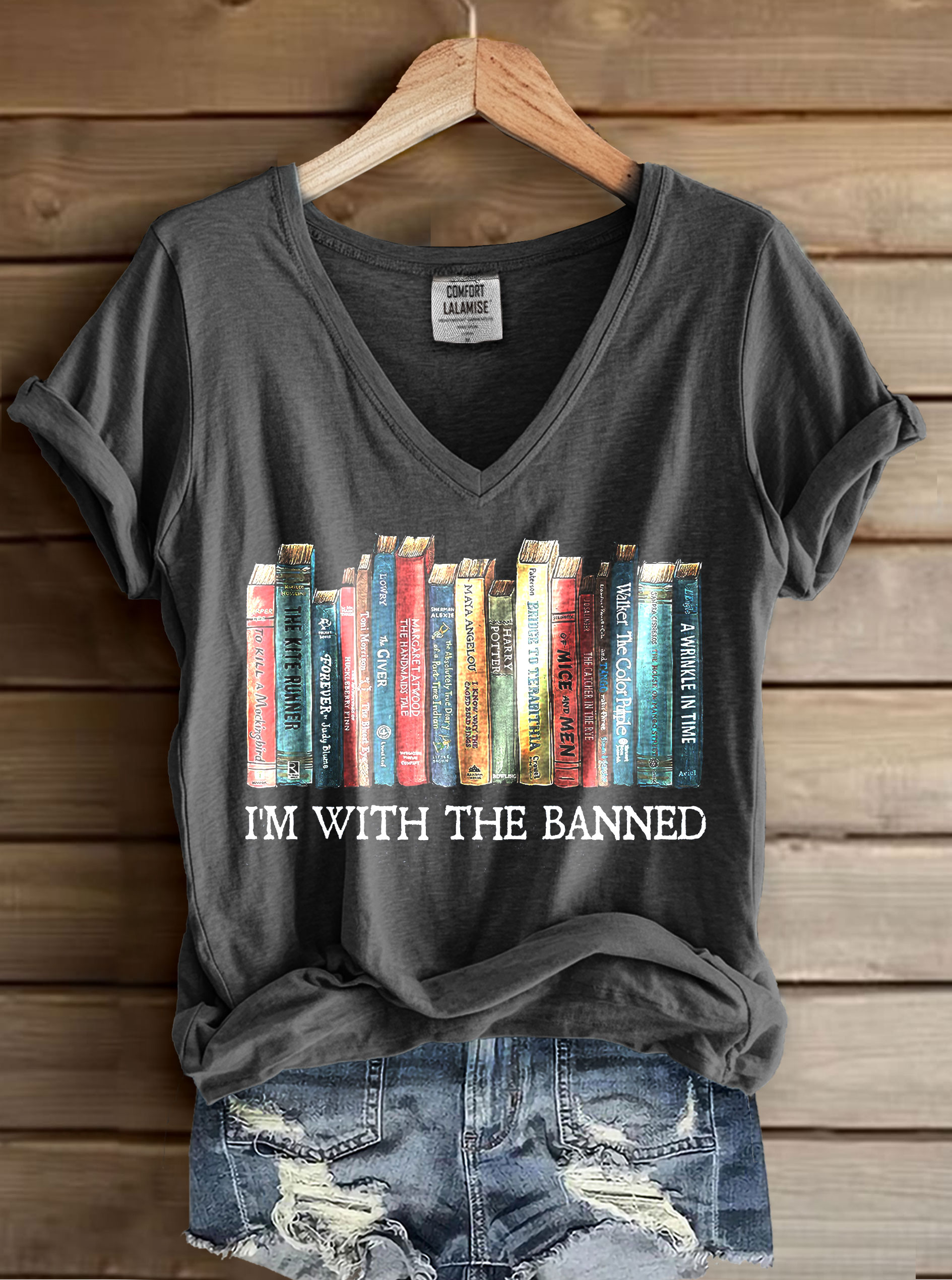 I'm With The Banned Print V-neck Casual T-Shirt