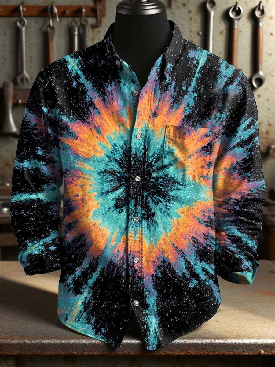 Meteorite Tie-Dye Abstract Art Print 100% Cotton Long Sleeve Shirt