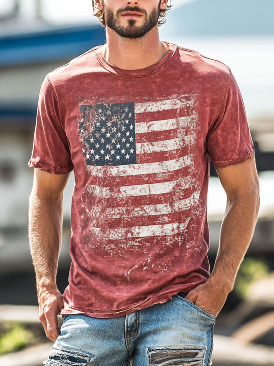 Retro American Flag Print Casual T-shirt