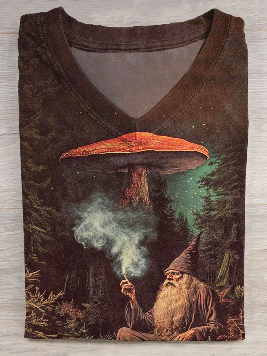 Dark Fantacy Art Print Casaul V-neck Casual T-Shirt