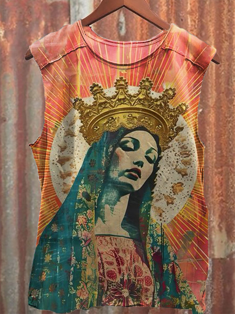 Vintage Print 100% Cotton Casual Tank Top