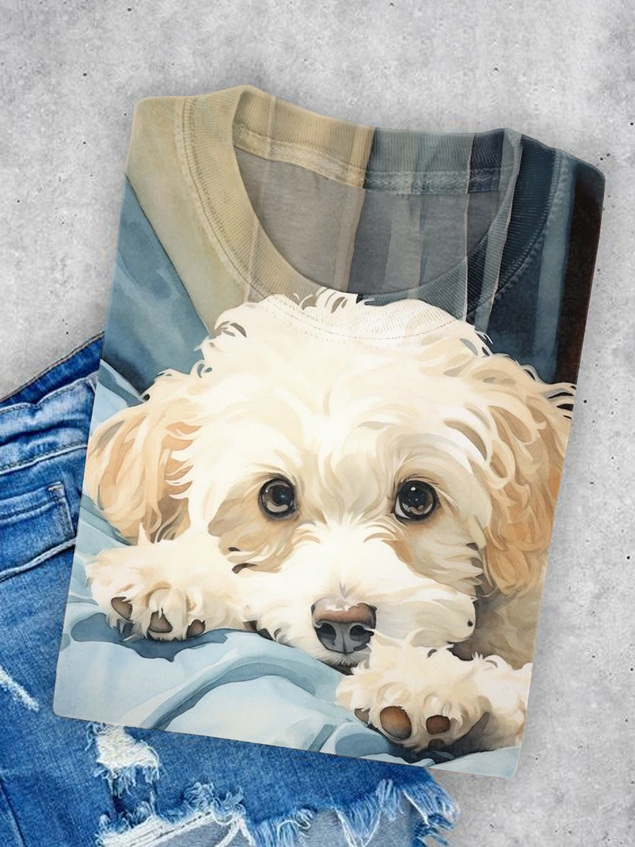 Cute Dog Art Print Casual Short Sleeve T-shirt
