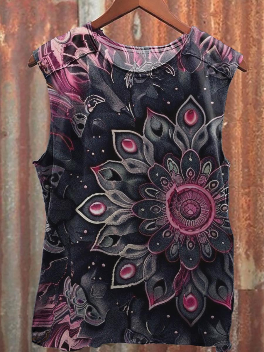 Vintage Print 100% Cotton Casual Tank Top