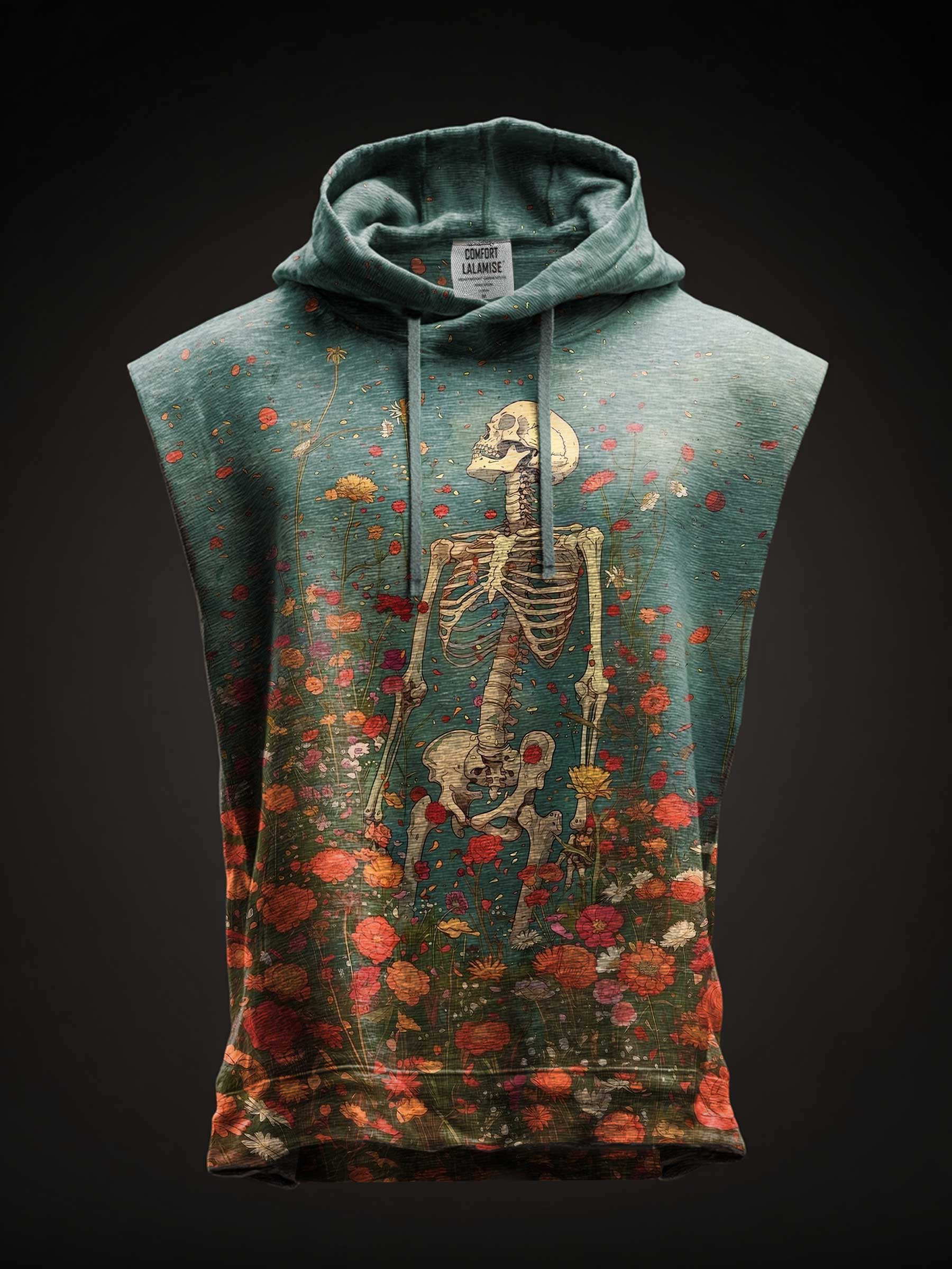 Art Print Wide Shoulder Hoodie Tank Top