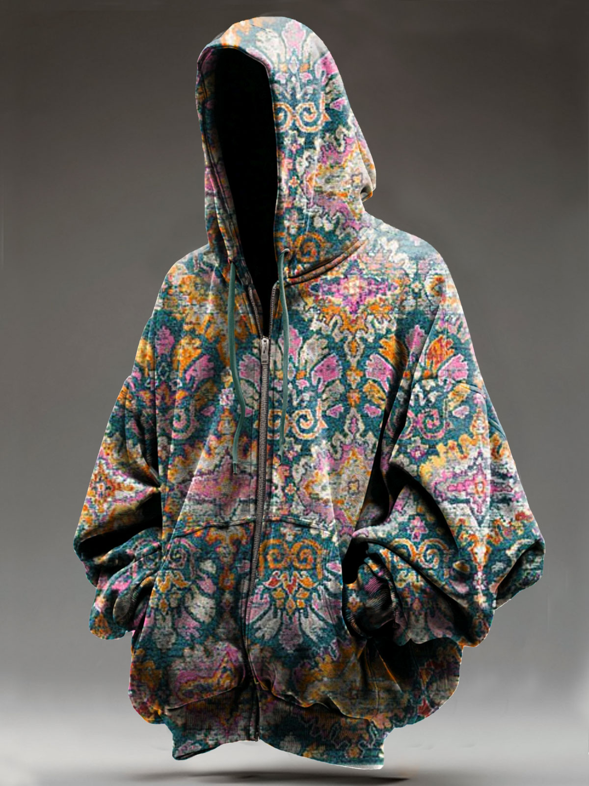 Vintage Ethinic Art Print Casual Zip Hoodie Sweatshirt