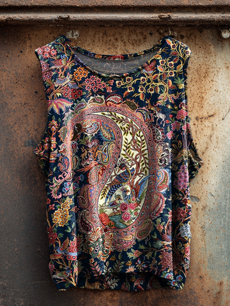 Vintage Paisley Print 100% Cotton Casual Tank Top