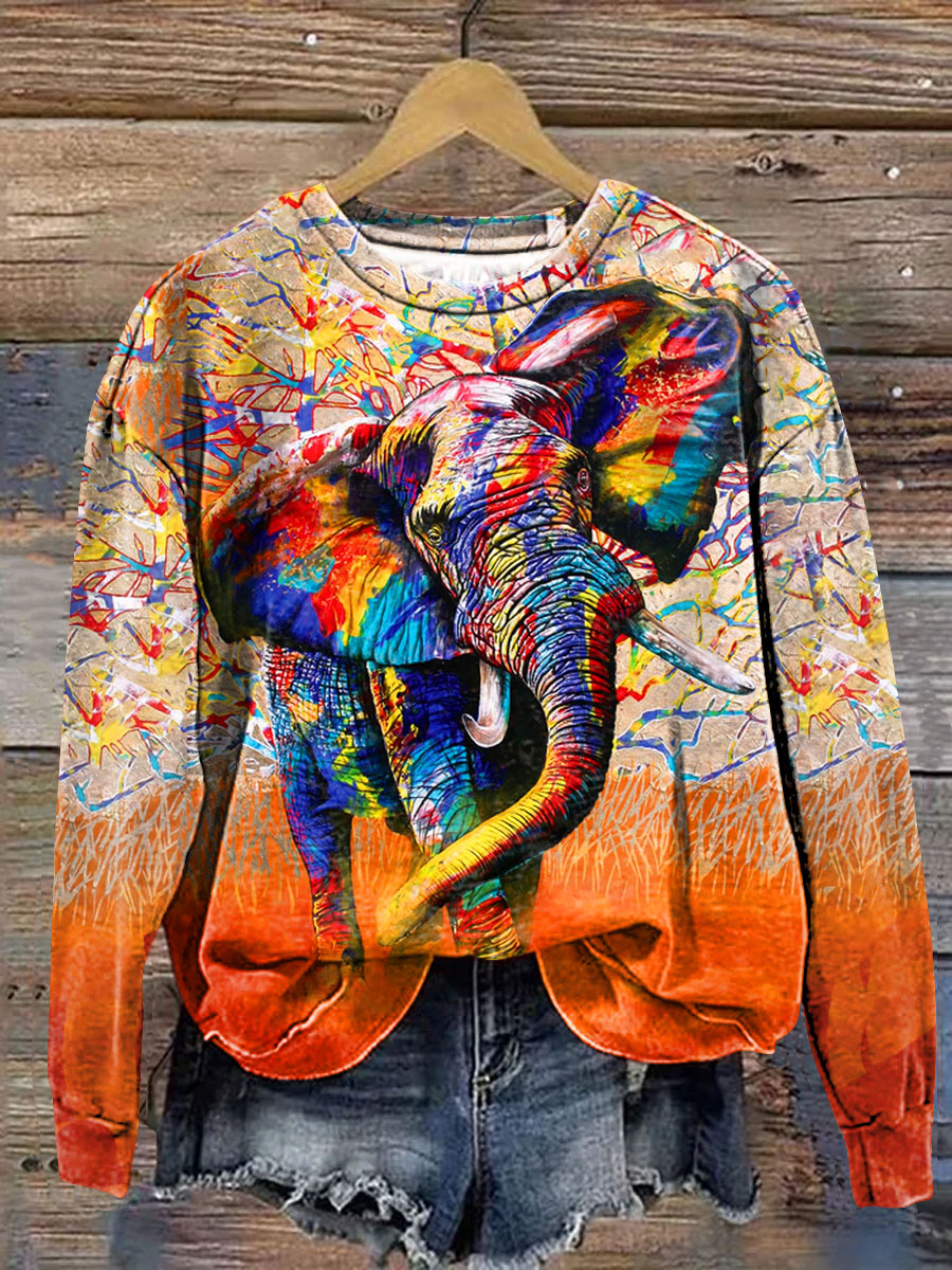 African Elephant Art Print Casual  Sweatshirt