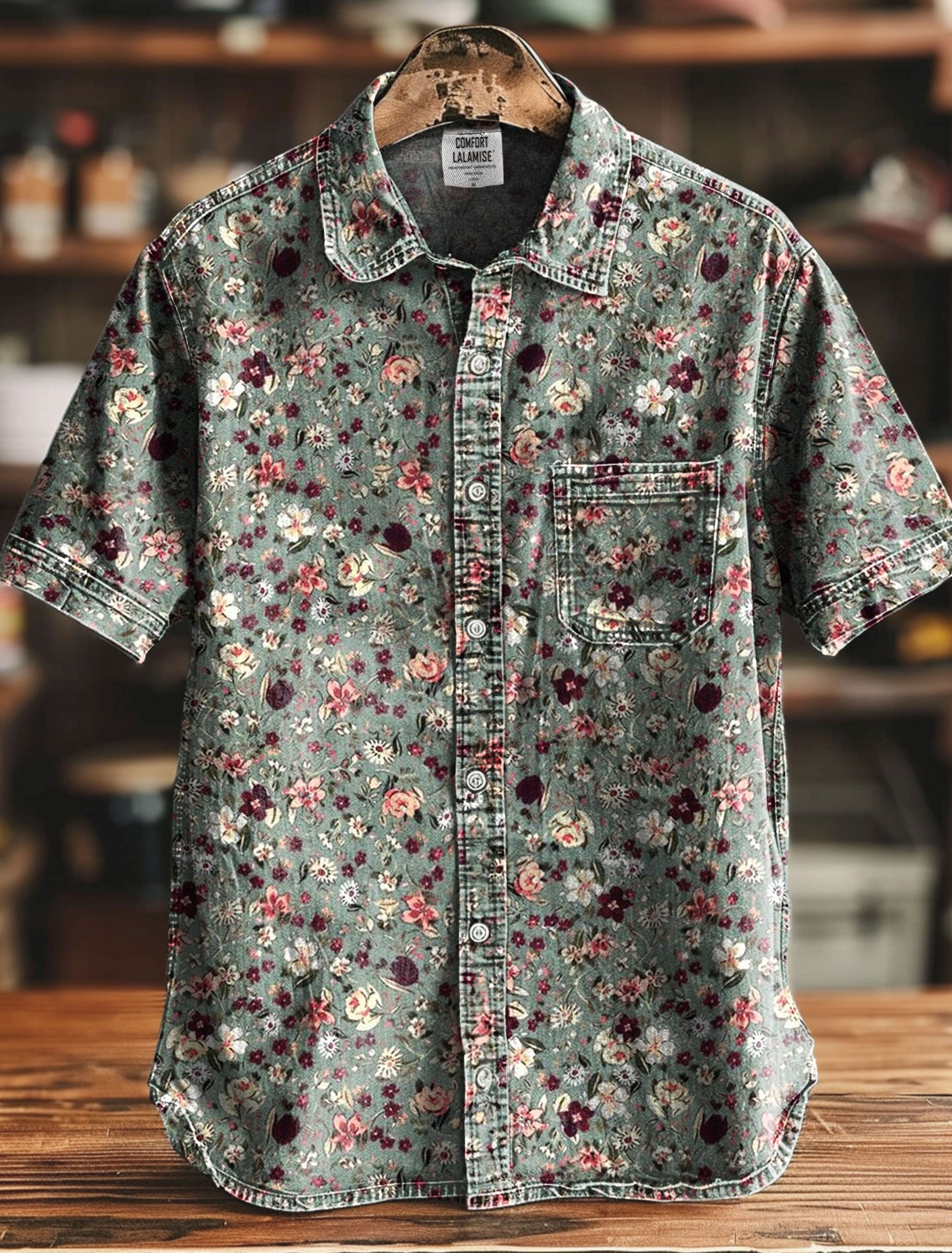 Vintage Country Floral Pattern Art Print Casual 100% Cotton Shirt