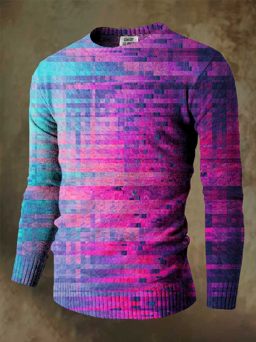 Abstrct Multicolor Art Print Knit Pullover Sweater