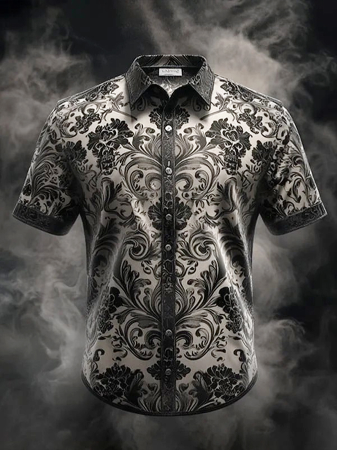 Vintage Floral Symmetry Art Print Casual 100% Cotton Shirt