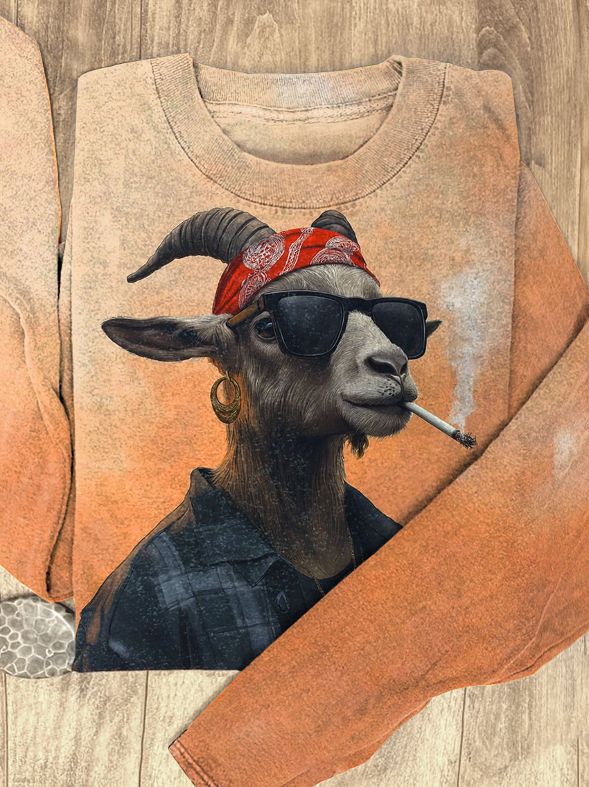 Cool Smoking Goat Art Print Casual Sweatshirt