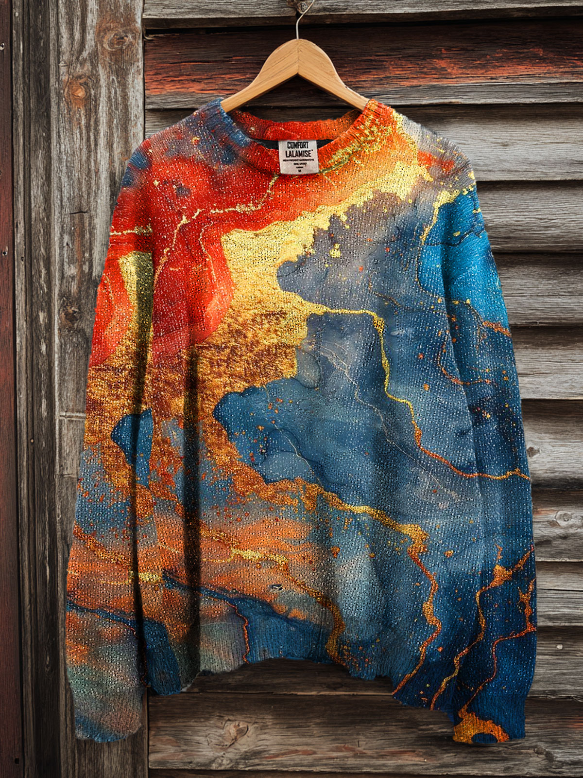 Abstrct Art Print Knit Pullover Sweater