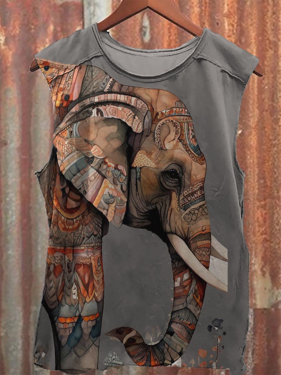 Vintage Print 100% Cotton Casual Tank Top
