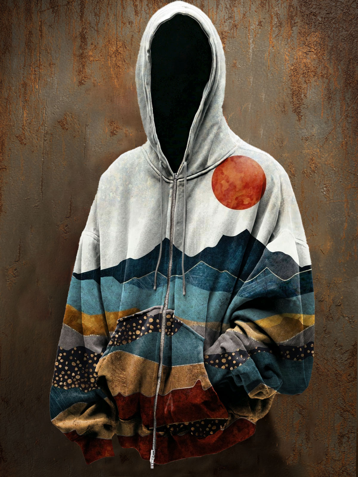 Abstract Landscape Art Print Casual Zip Hoodie Sweatshirt