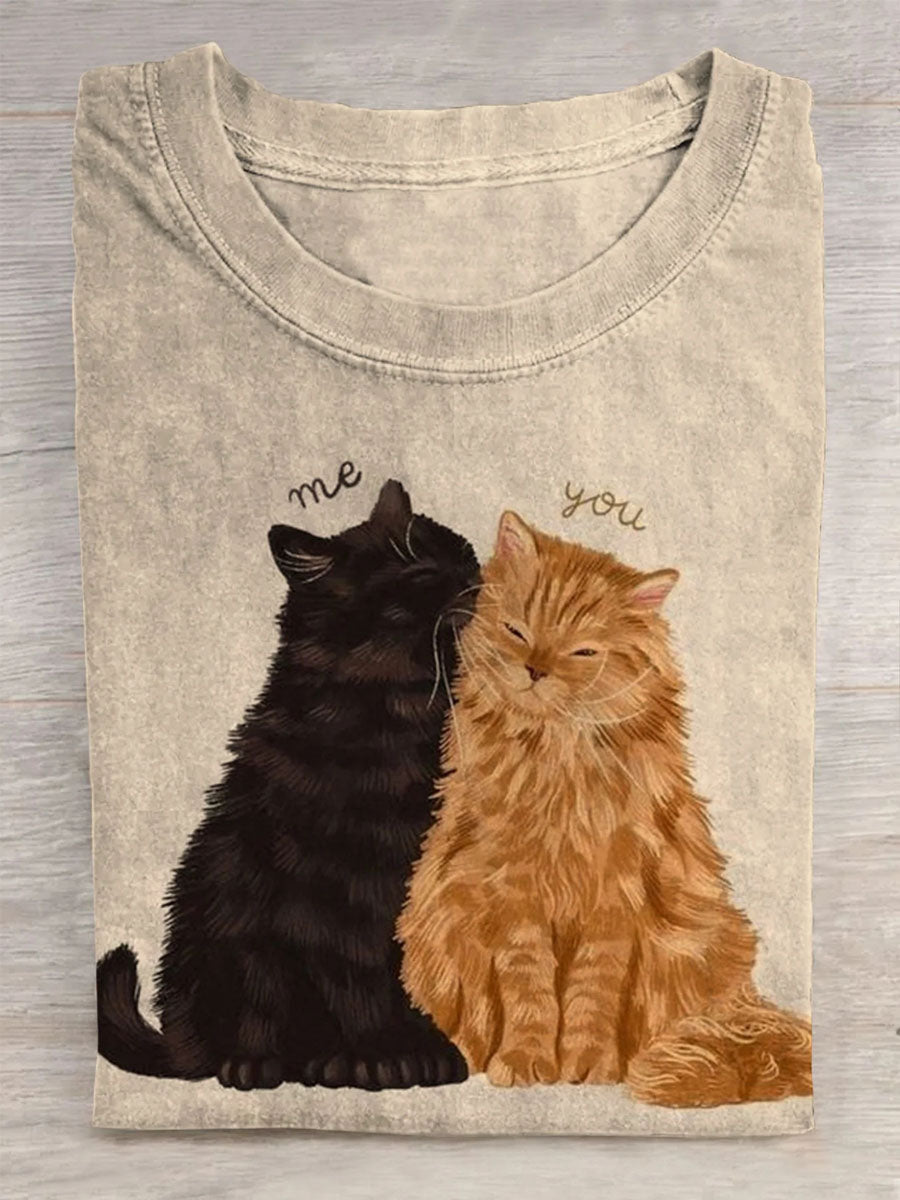 Unisex Cute Cat Abstract Print T-Shirt