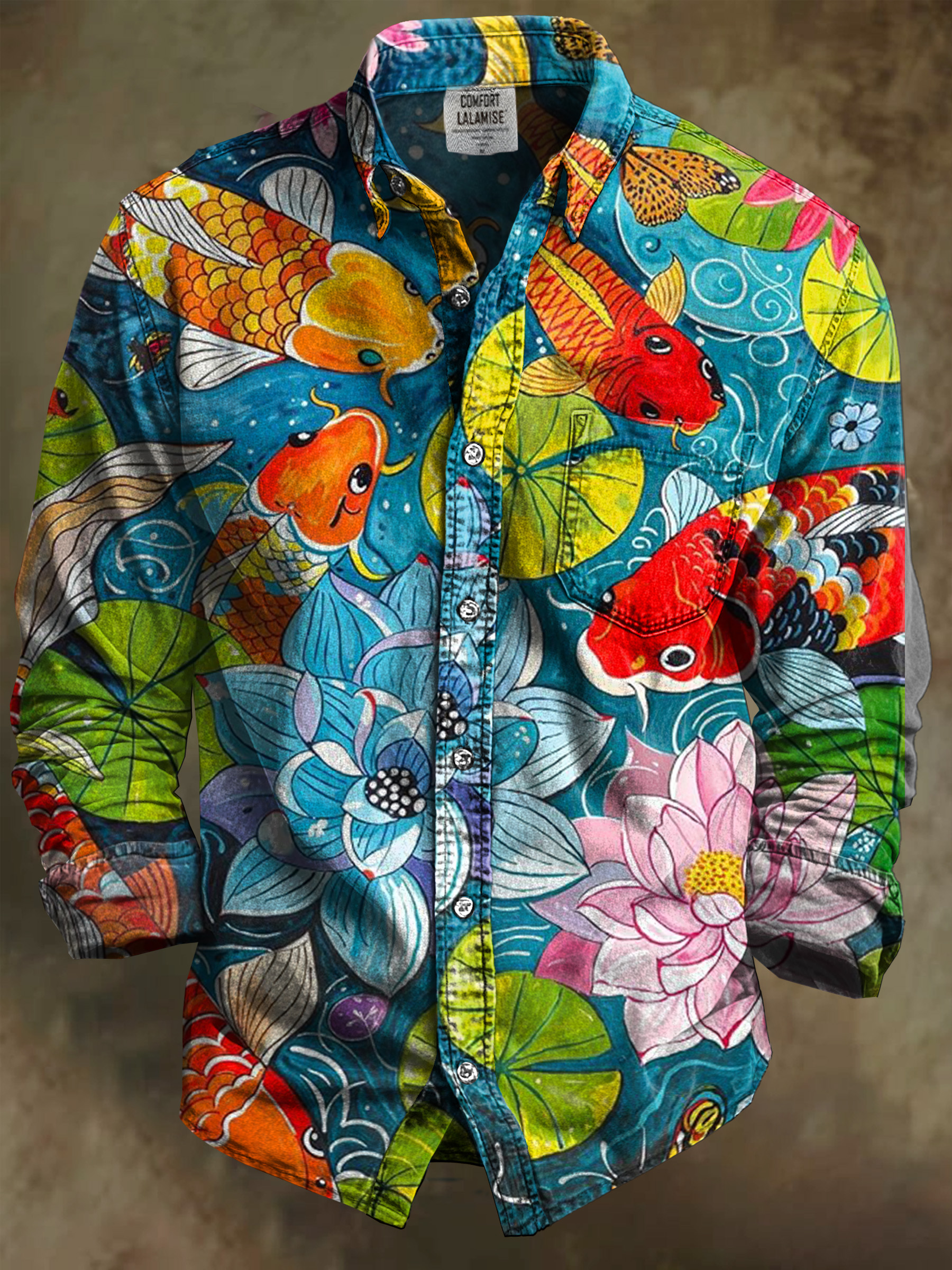 Colorful Goldfish Art Print 100% Cotton Long Sleeve Shirt