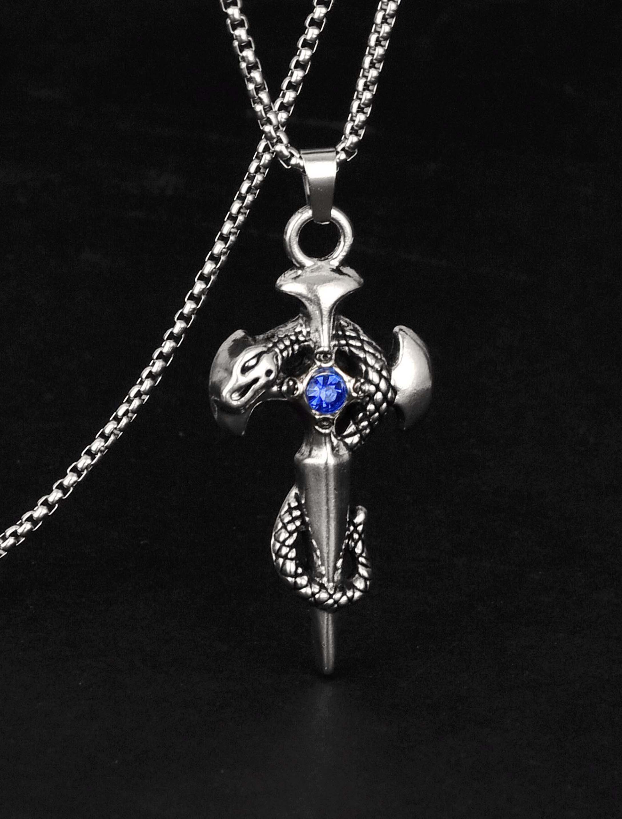 Vintage Coiled Snake Sword Cross Necklace