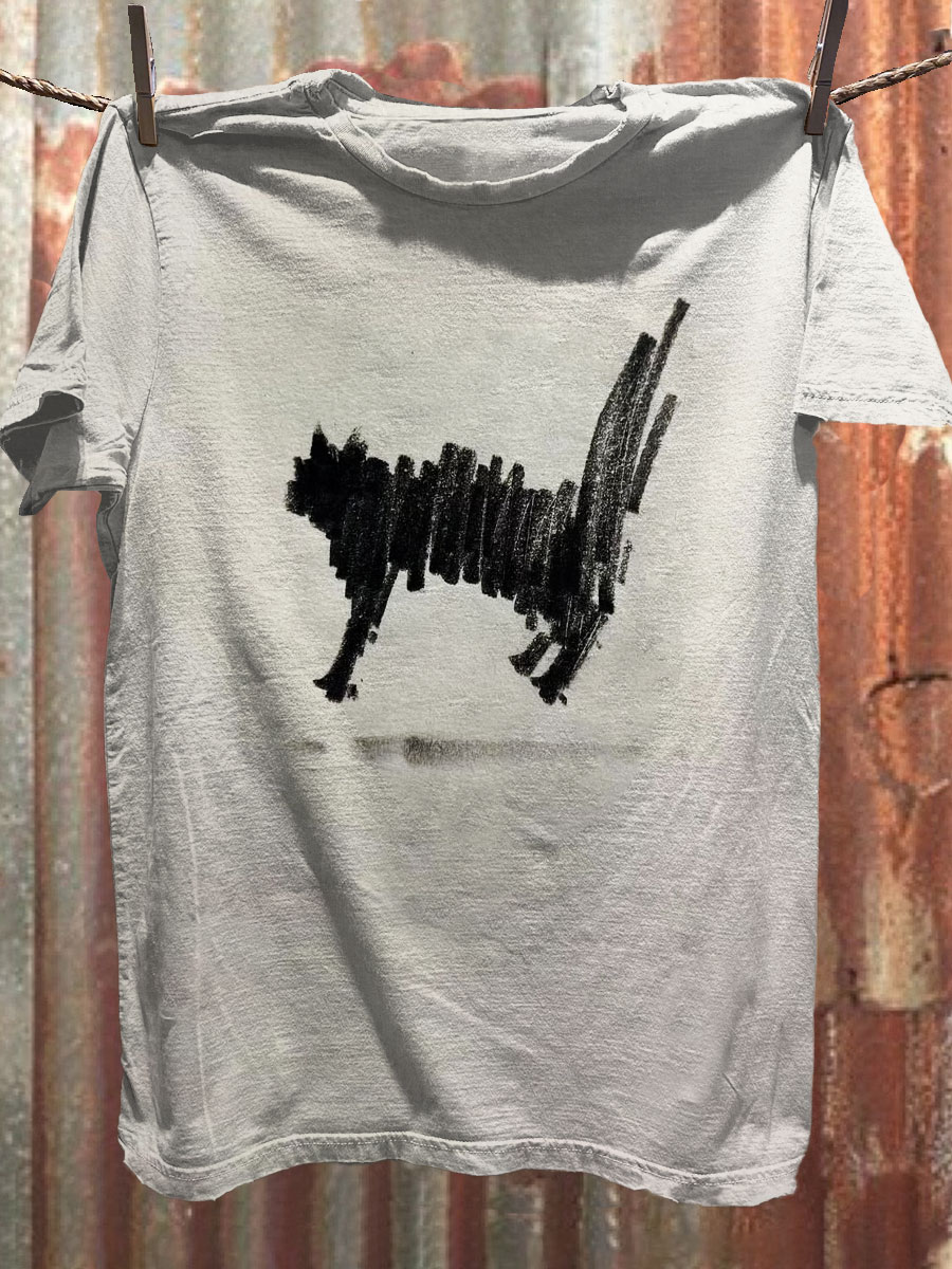 Funny Cat sketch Art Print Casaul Short Sleeve T-shirt