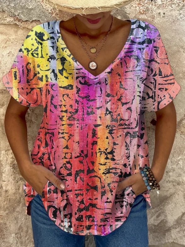 Women's Art Retro Pattern Printed Short Sleeve T-Shirt