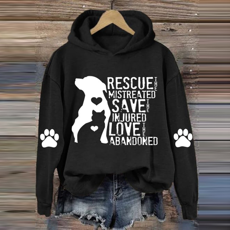 Cat And Dog Print Long Sleeve Hoodie