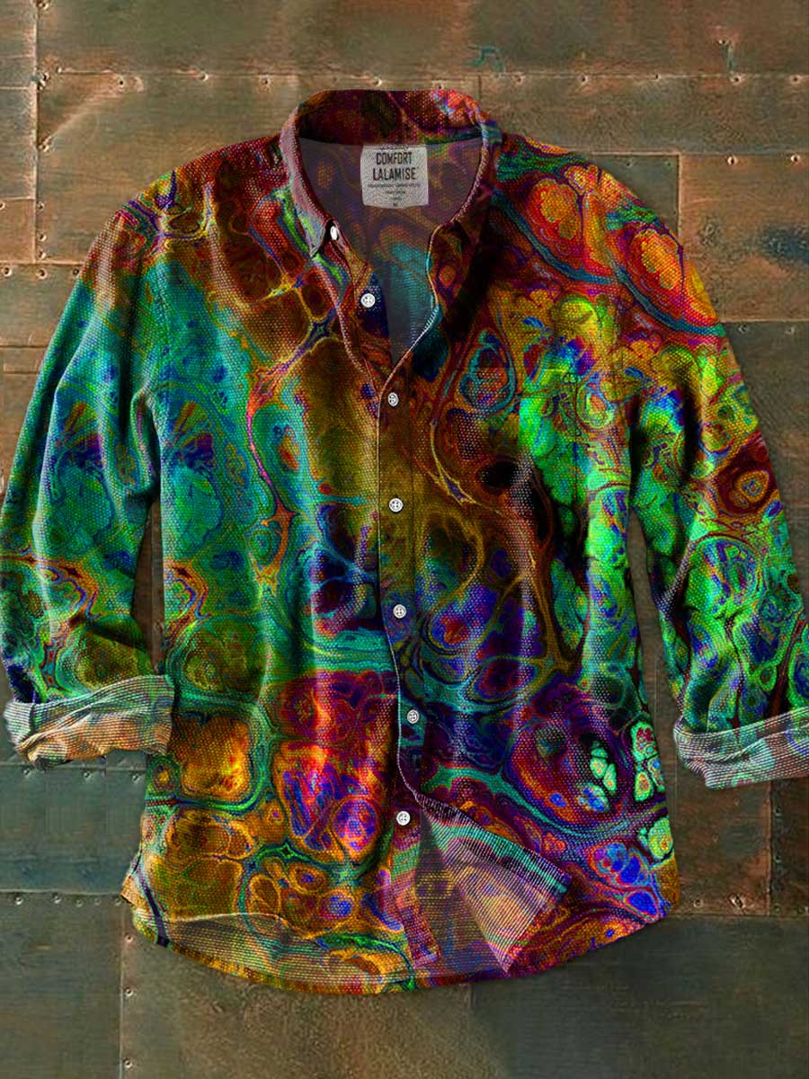Rich Unique Marble Large Panel Art Print 100% Cotton Long Sleeve Shirt