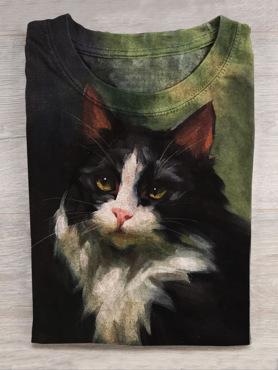 Cat Print Casual Short-sleeved Top