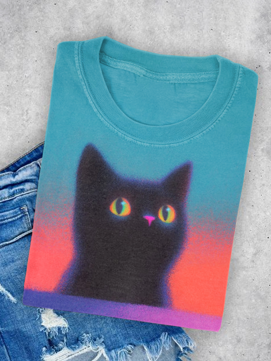 Women's Cute Cat Printed Casual Short Sleeve T-Shirt