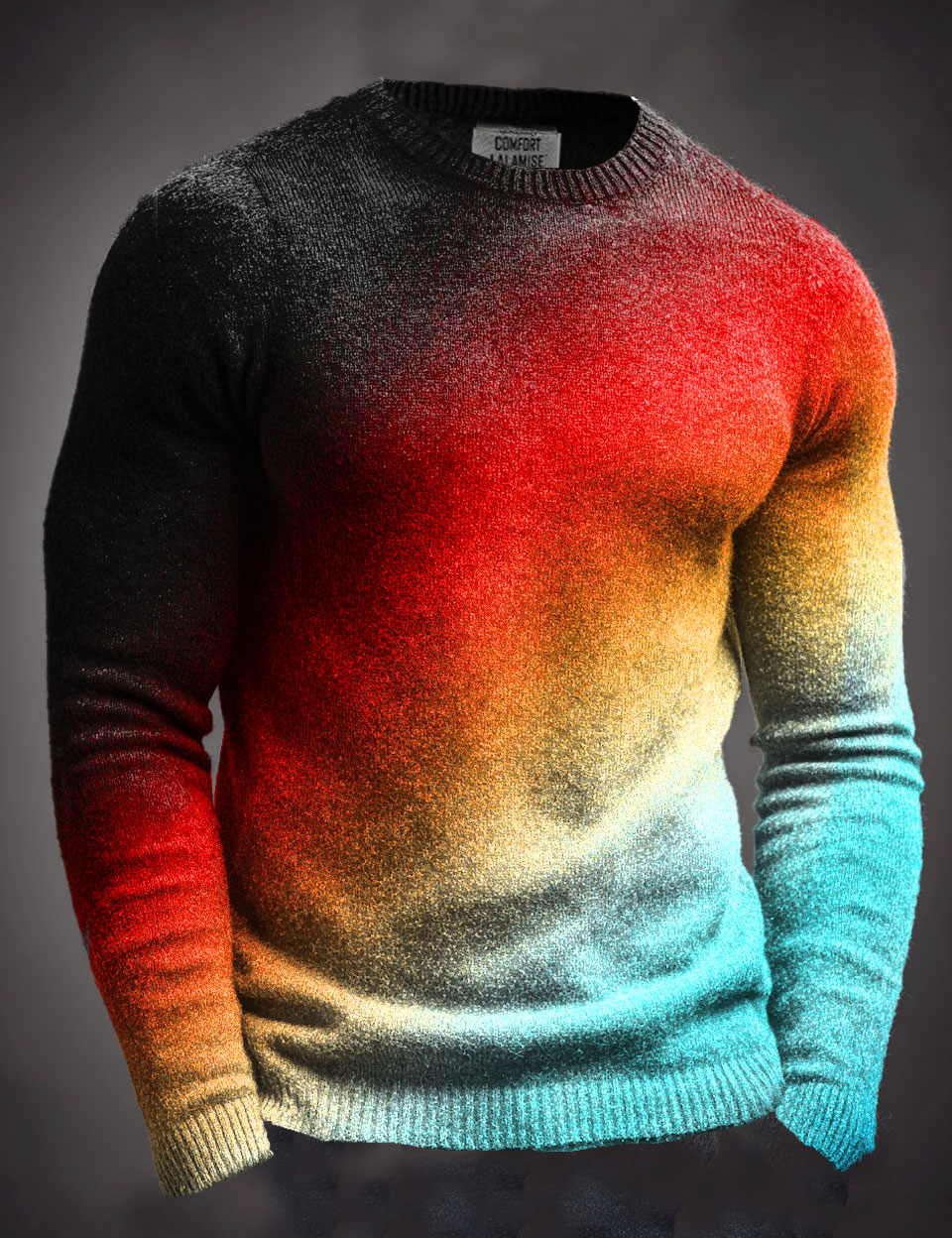 Gradient color Art Print Knit Pullover Casual Long Sweater