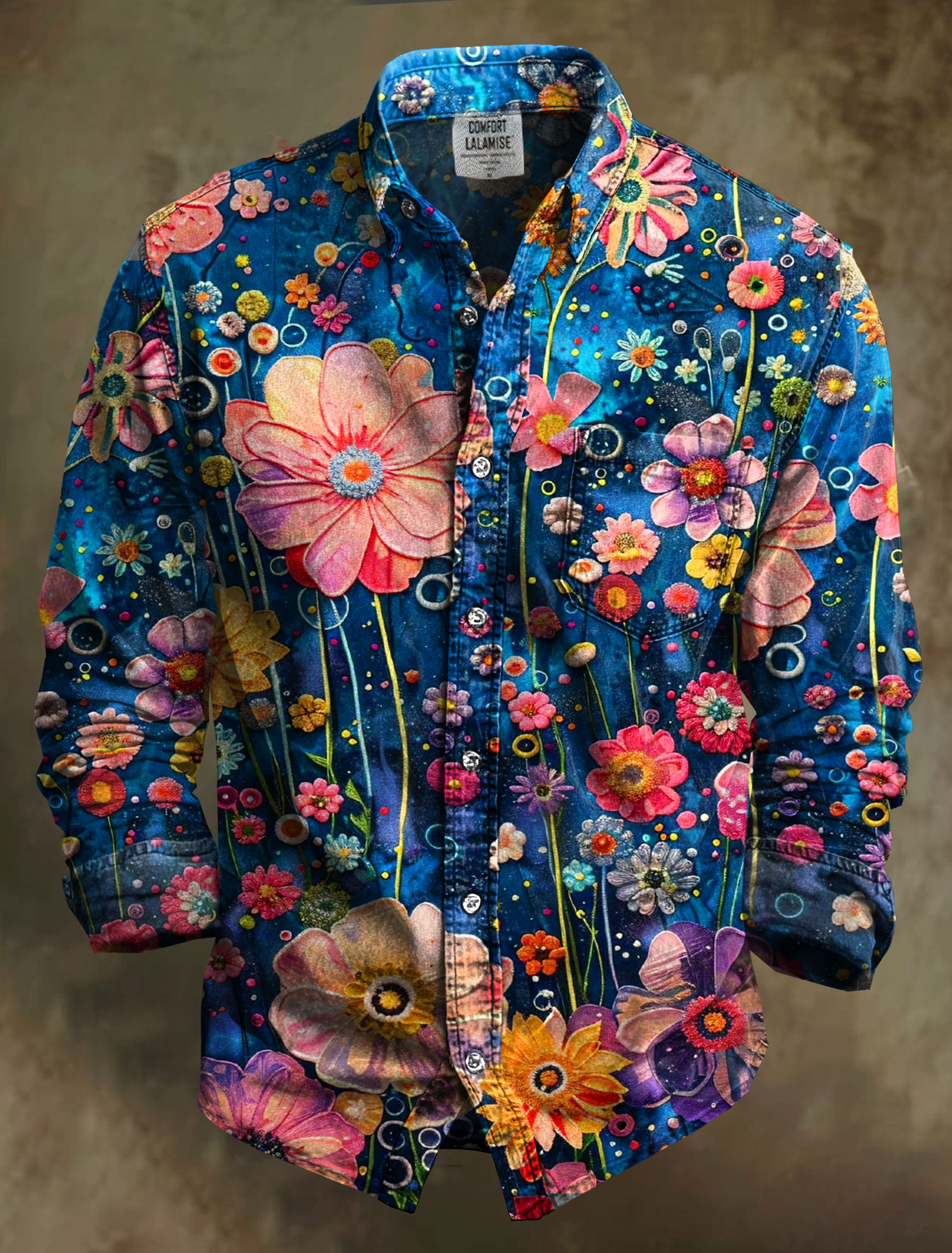 Vintage Floral  Art Print 100% Cotton Long Sleeve Shirt